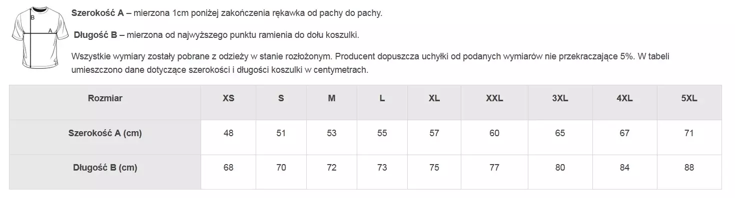 tabela rozmiarów koszulki